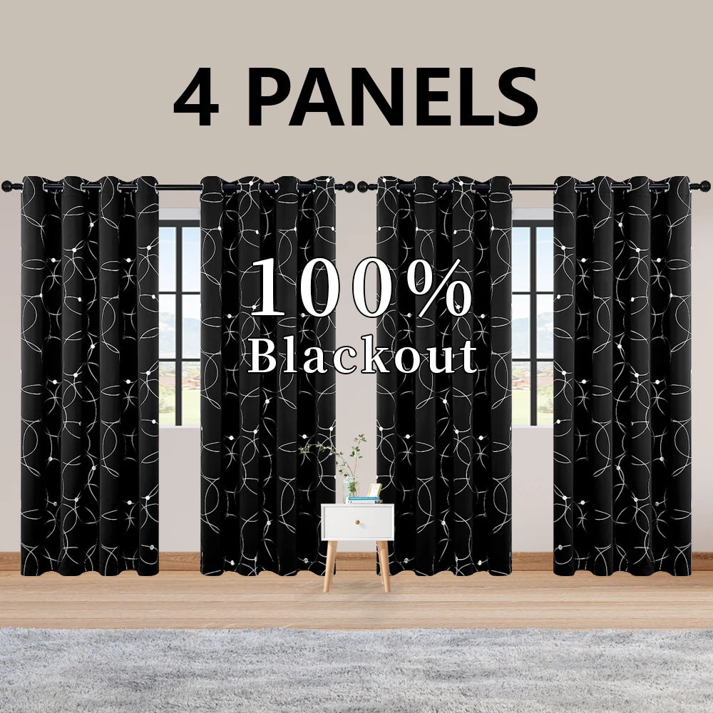 4 Pack Blackout Curtains Grommet Insulated Room Darkening Foil Print Bedroom