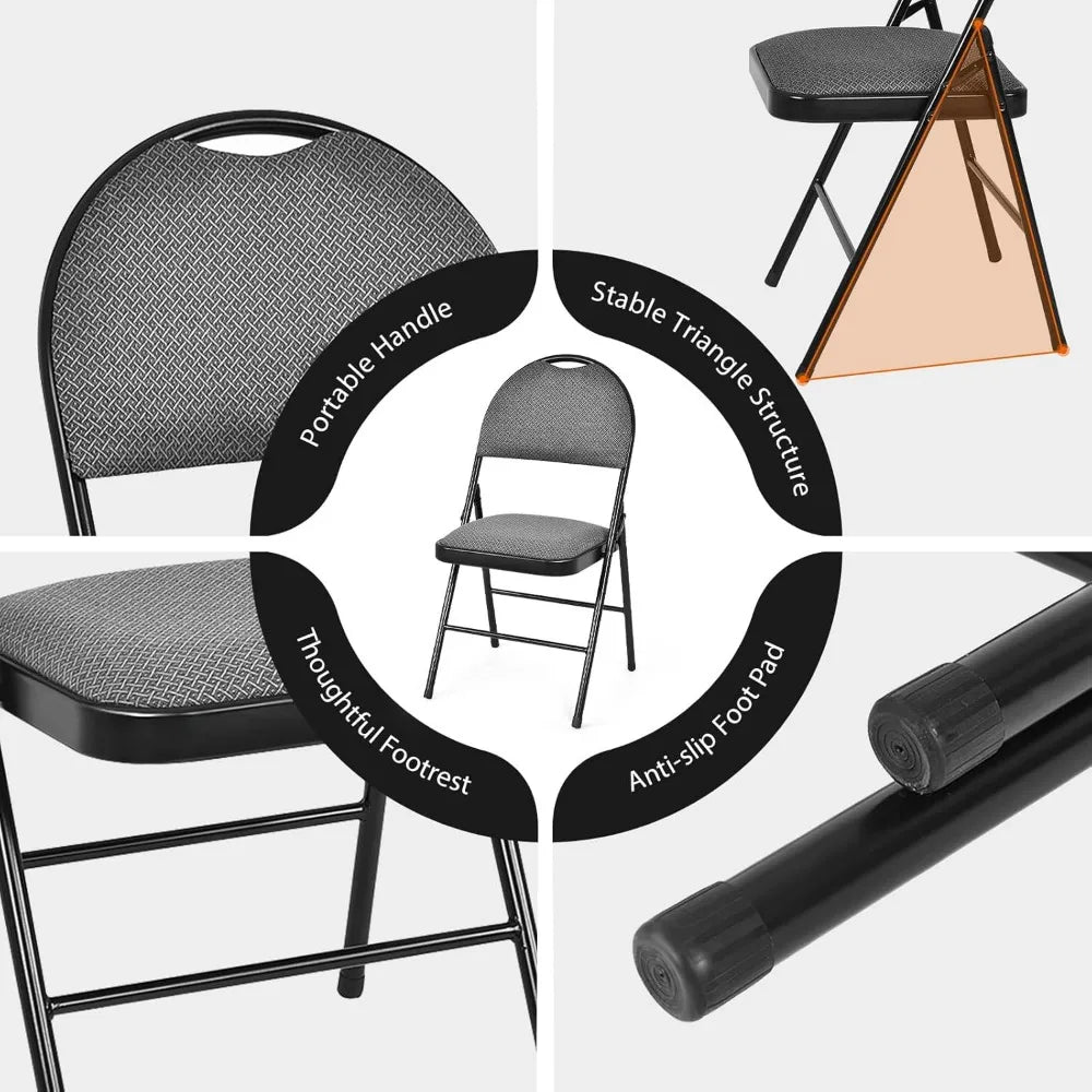 6-Pcs Folding Chairs Set - Foldable Dining Chairs with Upholstered Seat, Non-Slip Footpads, Commercial Guest Chairs, Pack of 6