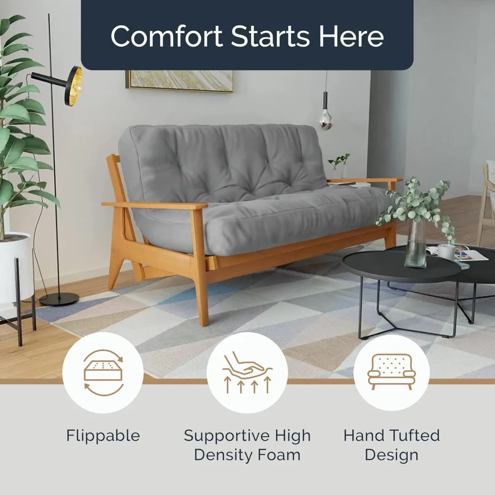 Home 8 Inch Full Size Futon Sofa Bed Foam Mattress USA Made Grey No Frame