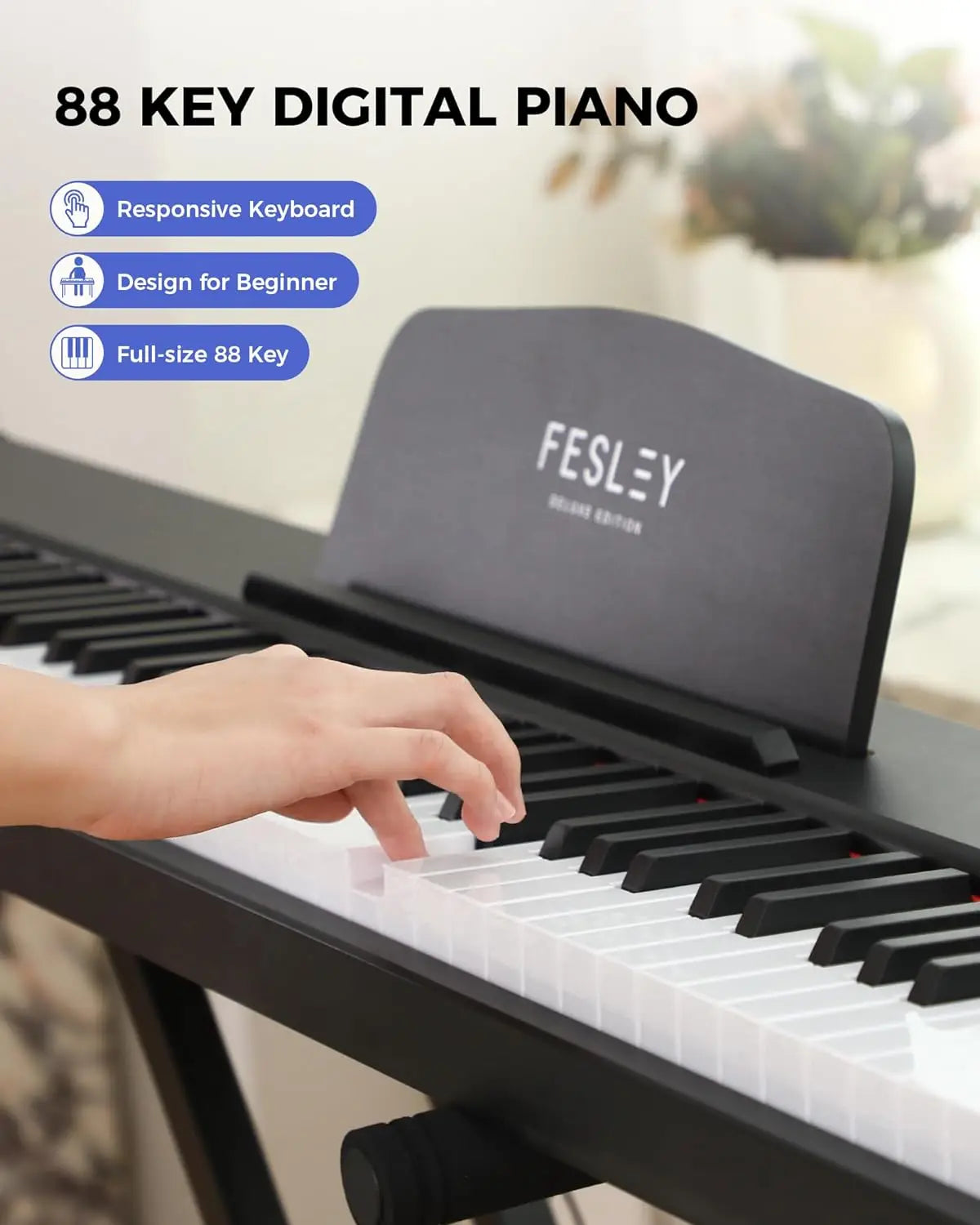 Fesley Weighted Piano Keyboard 88 Keys Full Size Electric Keyboard Piano for Beginners Portable with Sustain Pedal
