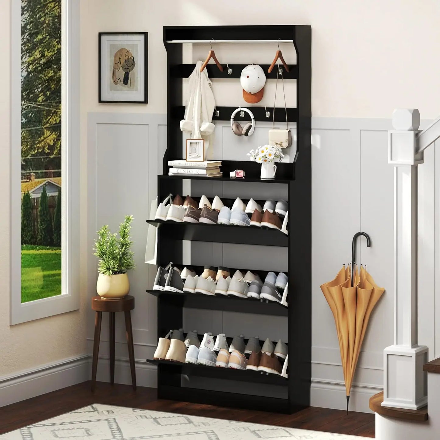 Entryway Wooden Shoe Storage Cabinet With 3 Flip Drawers