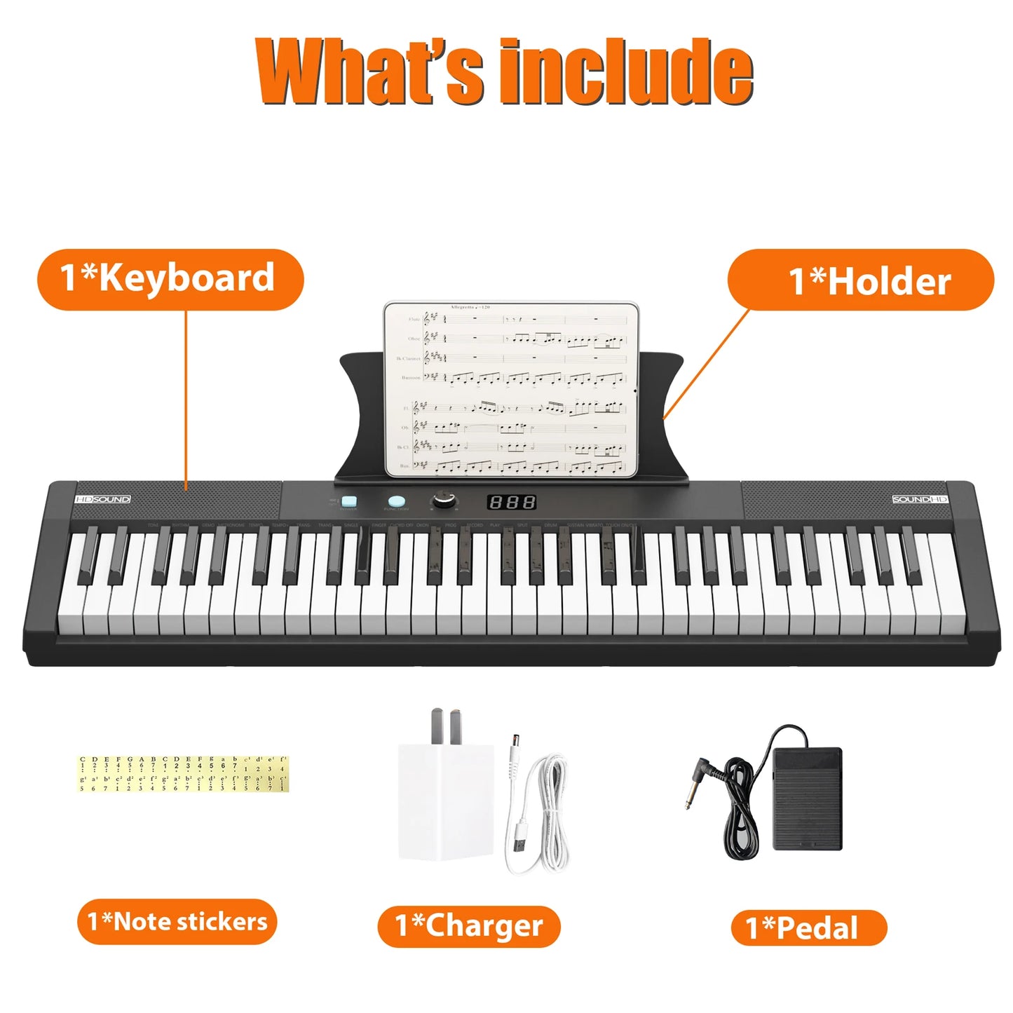 61 Key Semi-Weighted Digital Piano Keyboard with Power Supply Stand Stool and Microphone Set