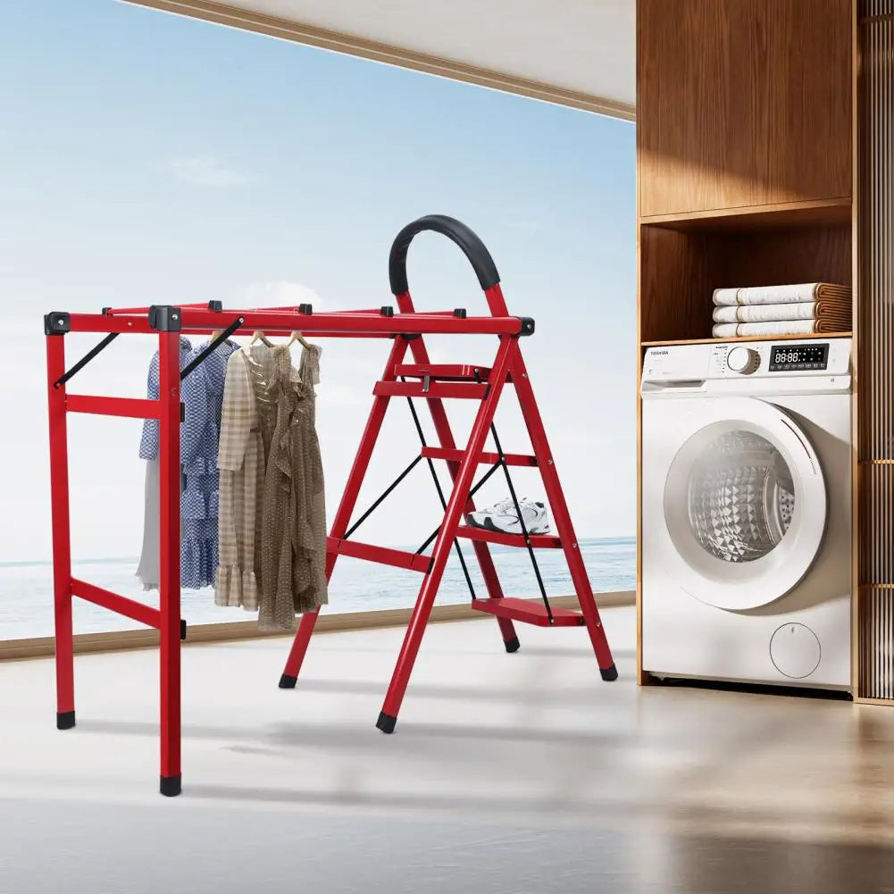 330lb Load Retractable Cloth Drying Rack Folding Clothes Non Slip 4 Step Ladder Indoor Outdoor Space Saving Home Balcony