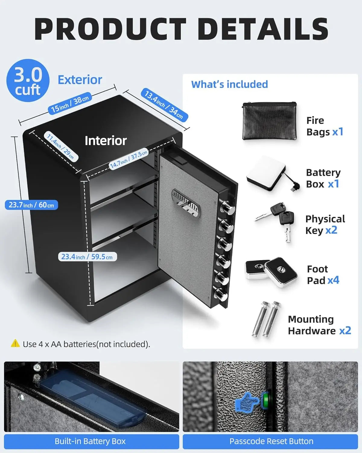Cubic Feet Home Safe With Fireproof Waterproof Bag And Digital Keypad