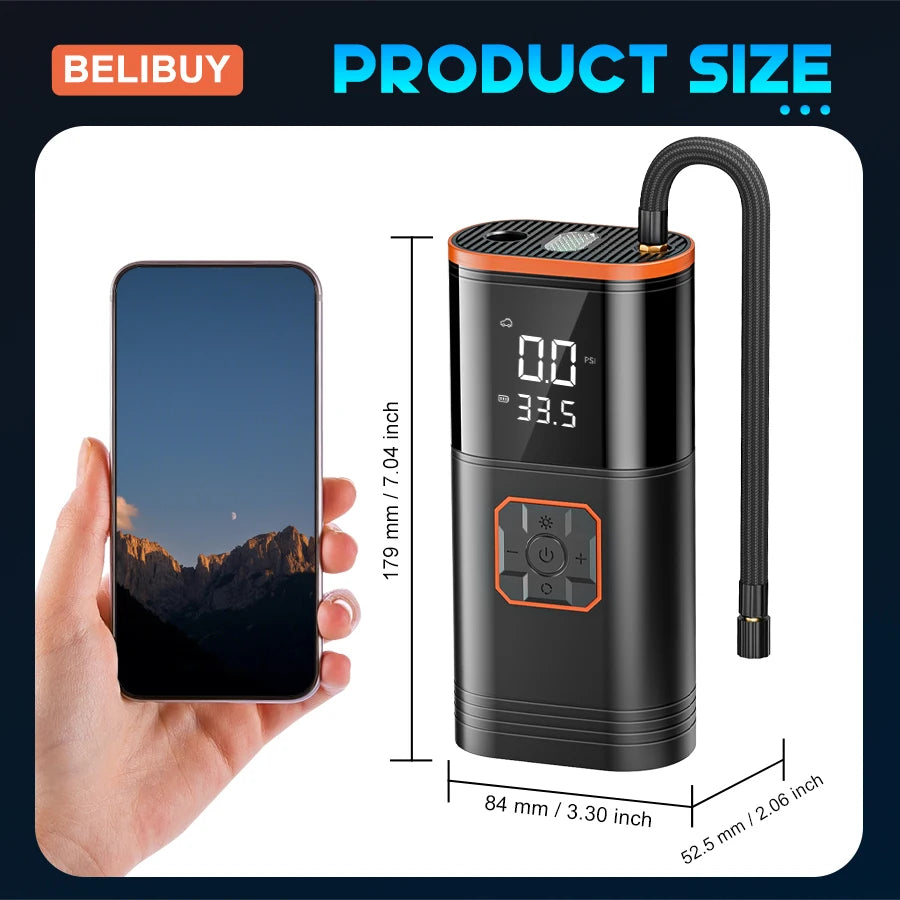 Belibuy Car Air Pump Air Compressor Tire Inflator USB Mobile Power Supply for Cars and Motorcycles