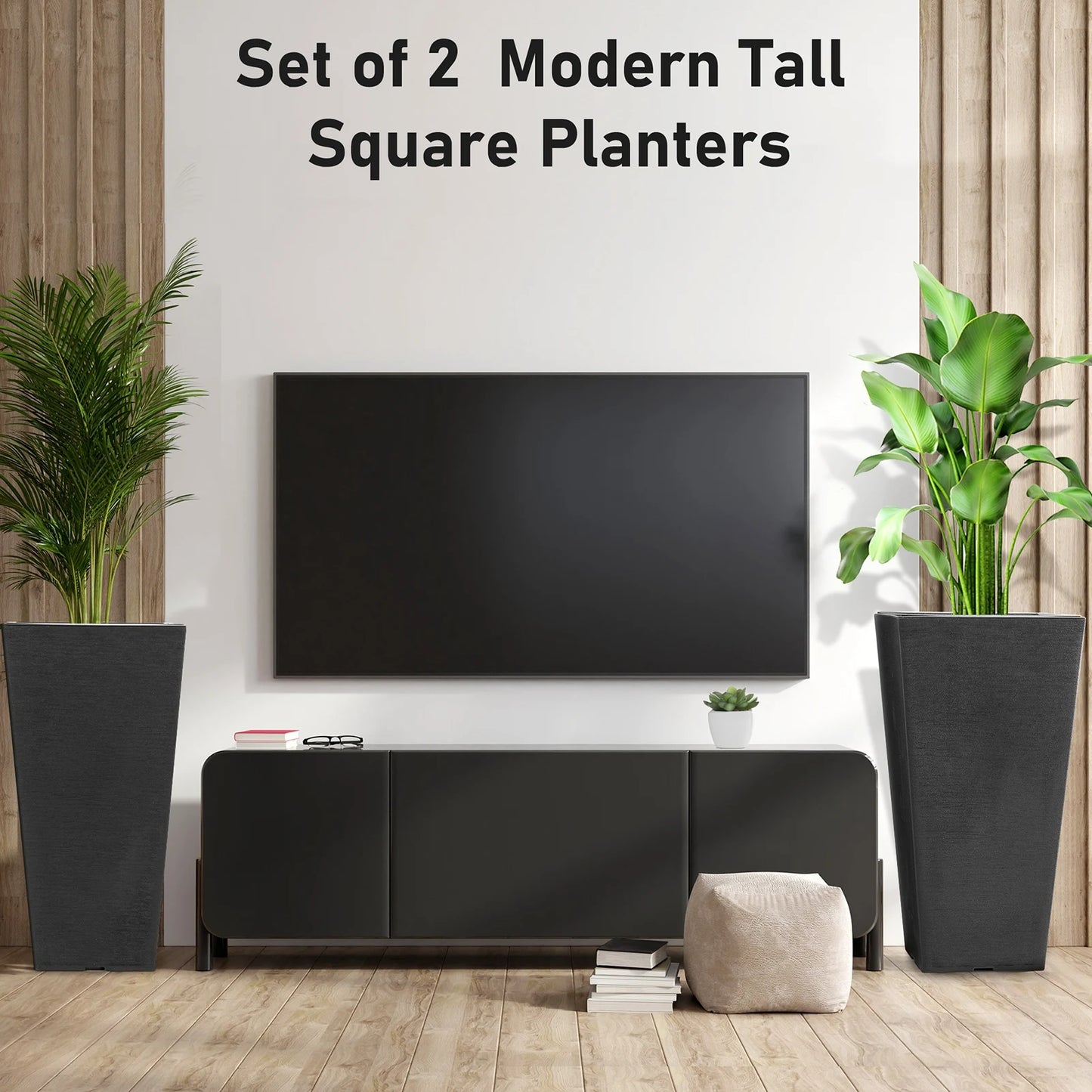 22.6 Inch Square Plastic Plant Pots 2-Pack with Drainage Holes and Saucers Durable Large Garden Pots for Indoor and Outdoor Plants