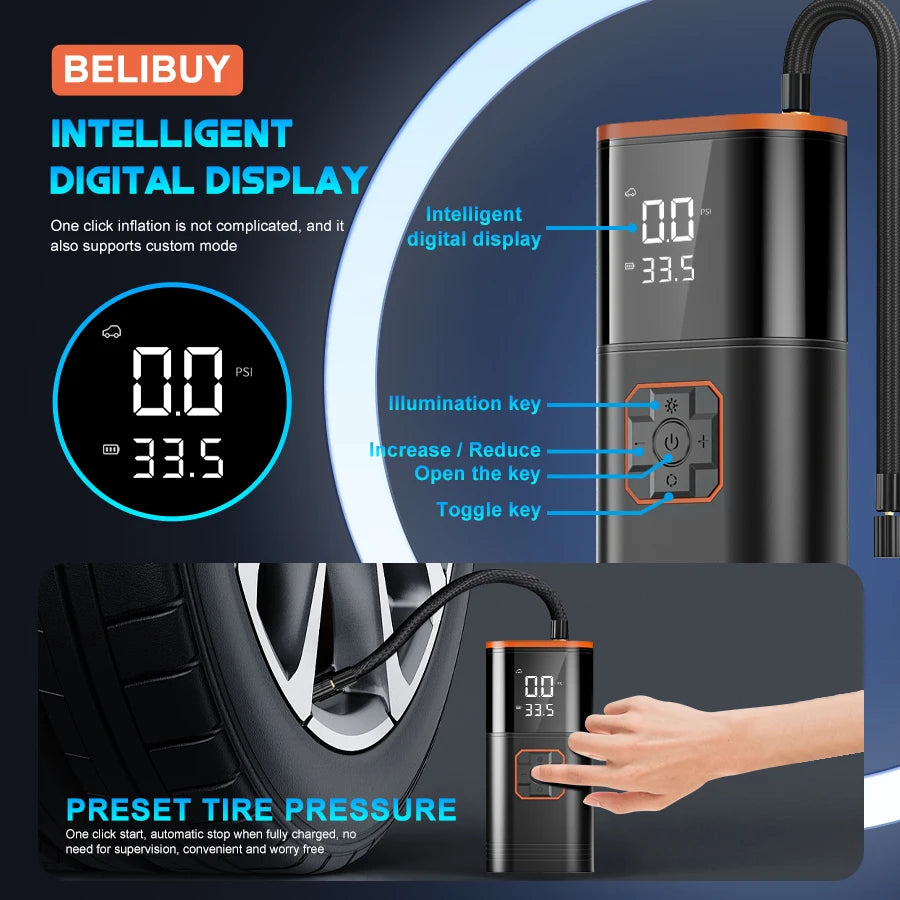 Belibuy Car Air Pump Air Compressor Tire Inflator USB Mobile Power Supply for Cars and Motorcycles