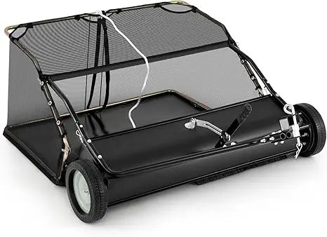 42 Inch Lawn Sweeper Tow Behind Yard Sweeper with 26 Cubic Feet Large Capacity Hopper Bag and Dumping Rope