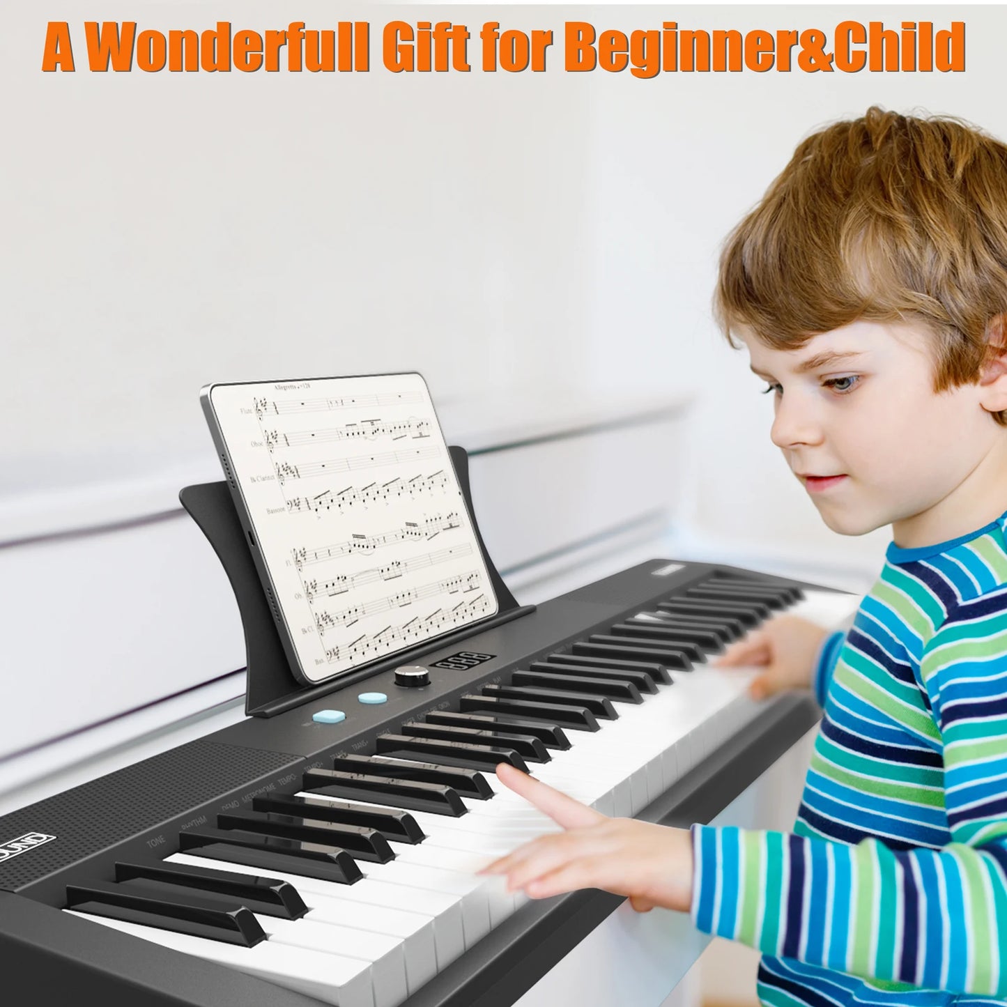 61 Key Semi-Weighted Digital Piano Keyboard with Power Supply Stand Stool and Microphone Set