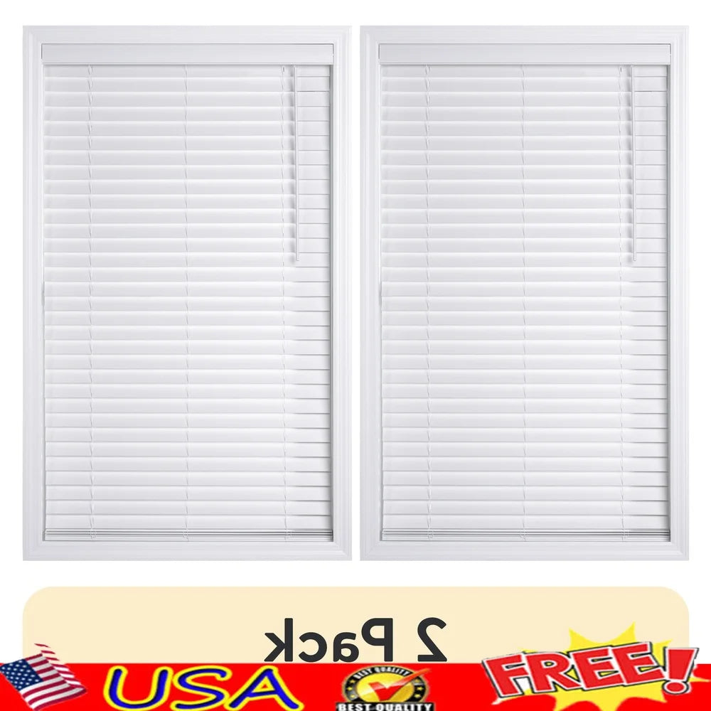 2 Pack 2 Inch Cordless Faux Wood Horizontal Blinds White Privacy Window Covering Easy Install Indoor Safety Light Control