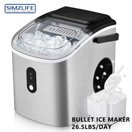Euhomy Countertop Ice Maker Machine with Handle 26 Pounds Per 24 Hours 9 Cubes in 6 Minutes Auto Cleaning Portable Ice Maker Silver