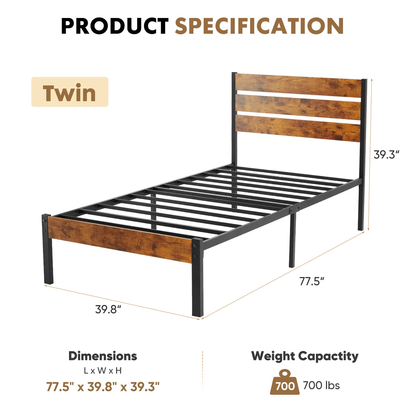 Queen Size Metal Platform Bed Frame With Headboard And Footboard 800 LBS