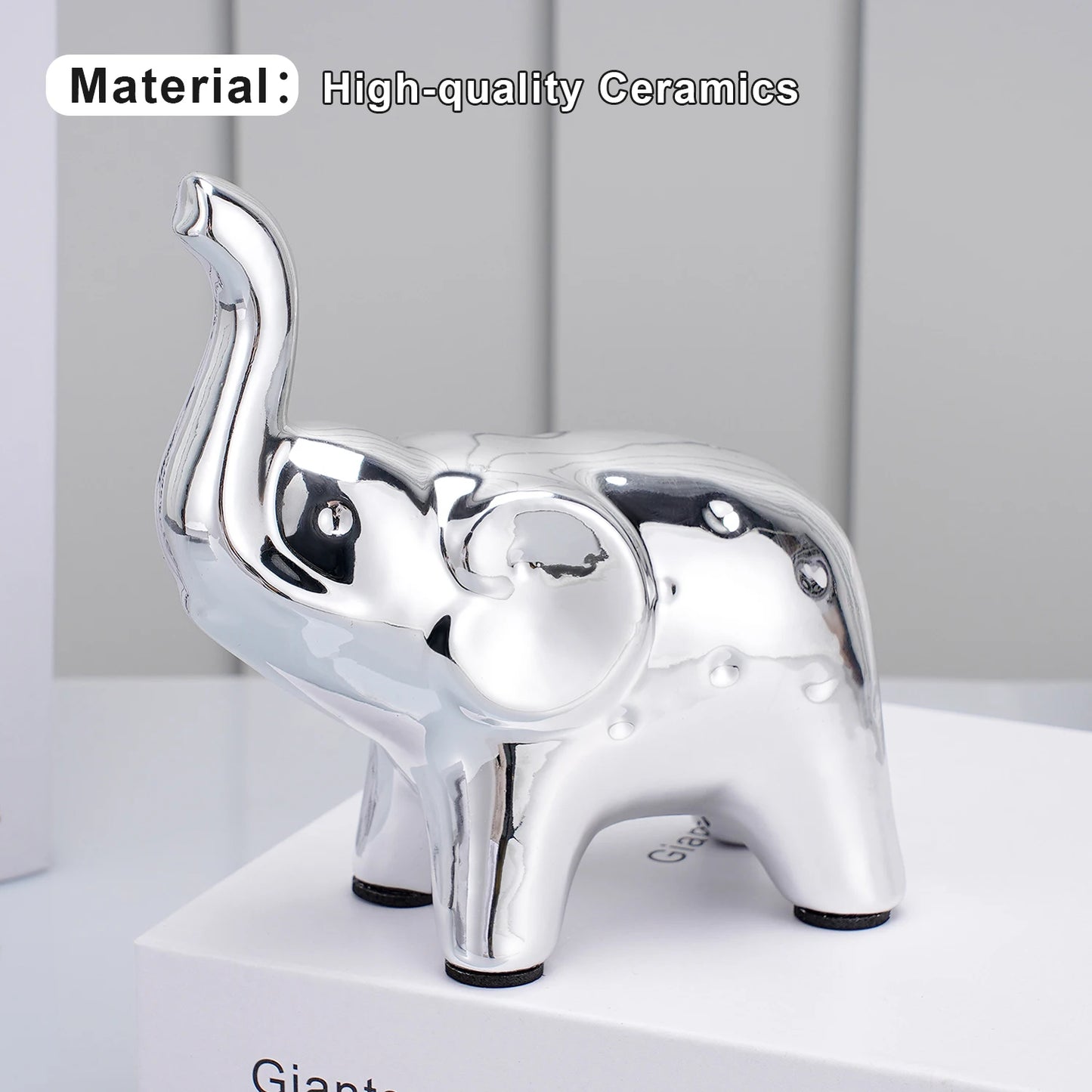 Pair Ceramic Elephant Statues Desktop Decor Wealth Gift