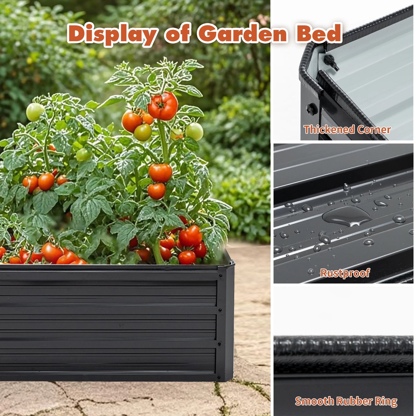 4x3x1ft Black Metal Raised Garden Bed Galvanized Planter Box for Vegetables Flowers Herbs
