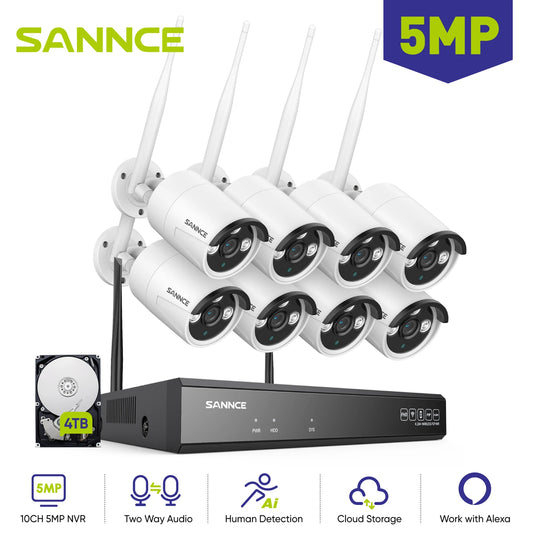 SANNCE 8 Channel Wireless NVR CCTV System 5MP IP Camera WiFi Audio Recording IR Night Vision Home Security Surveillance Kit