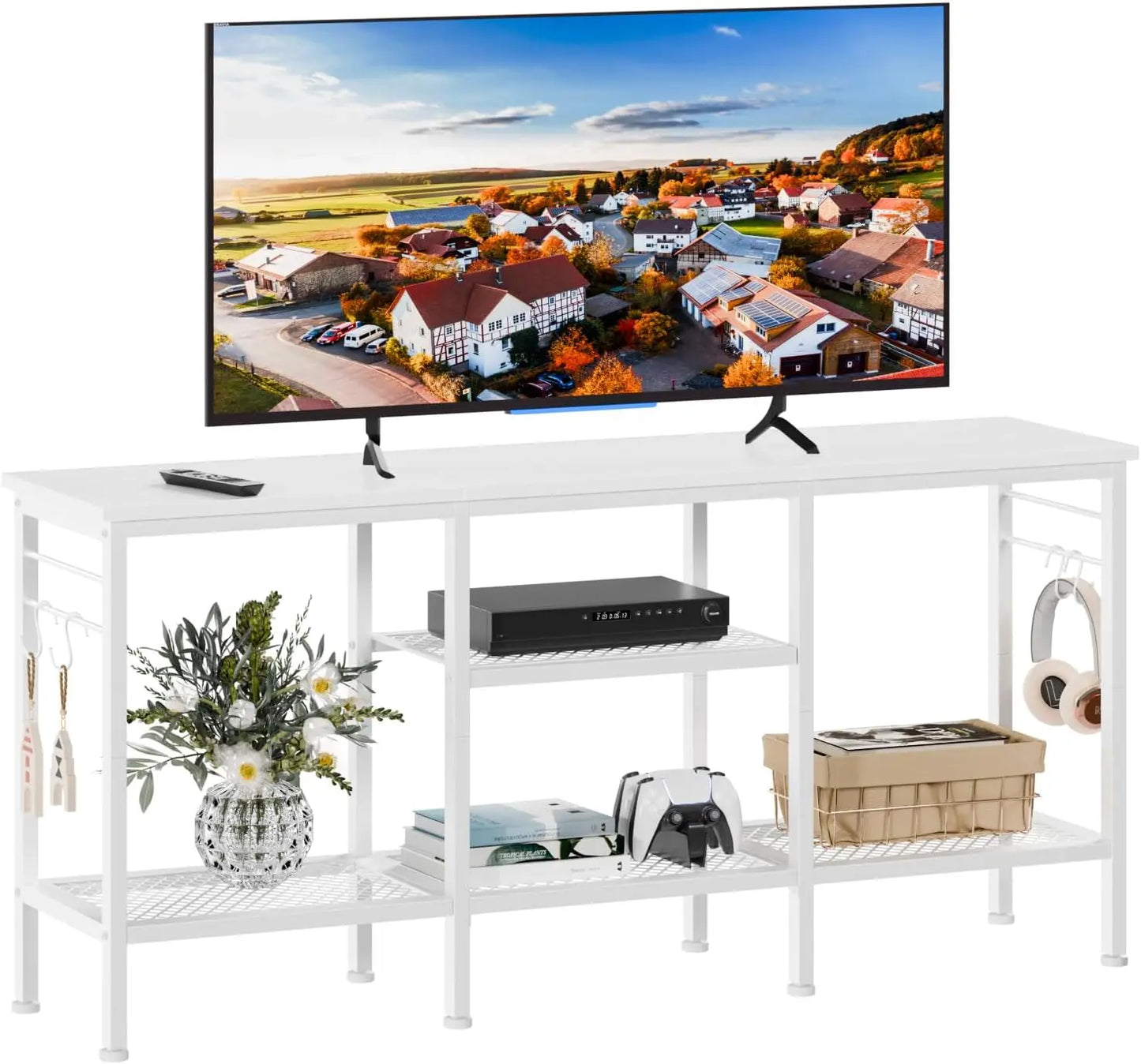 TV Stand for TVs Up to 55 Inch Modern Entertainment Center with Open Storage Shelves and Soundbar Shelf for Living Room and Bedroom White