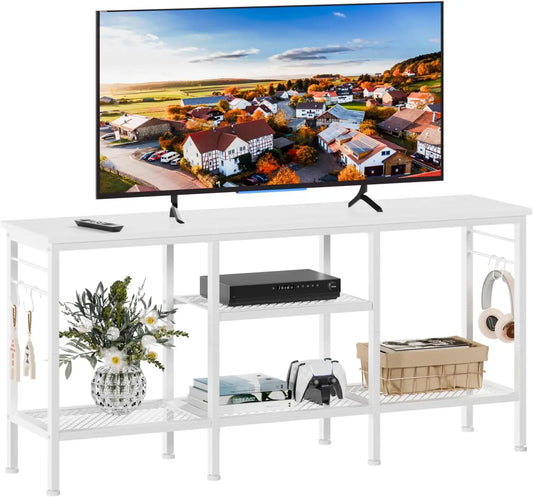 TV Stand for TVs Up to 55 Inch Modern Entertainment Center with Open Storage Shelves and Soundbar Shelf for Living Room and Bedroom White
