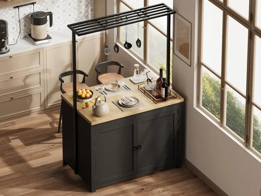 42 Inch Island Cart With Storage Heavy Duty Five Hooks