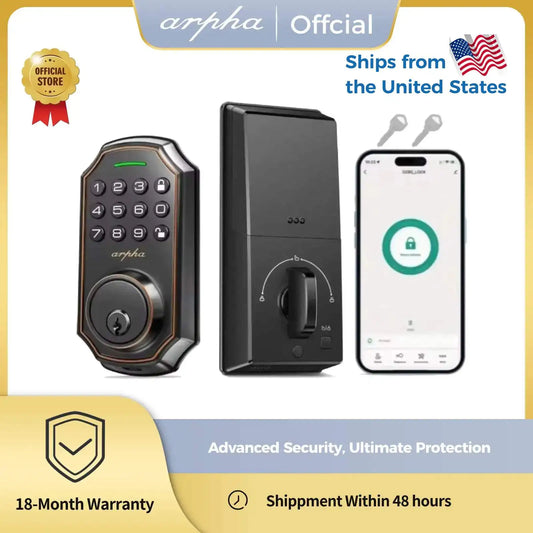 Arpha Smart Door Lock Keyless Entry D180 With 100 Code 16 Digit Anti Peeping Password Electronic Deadbolt WiFi