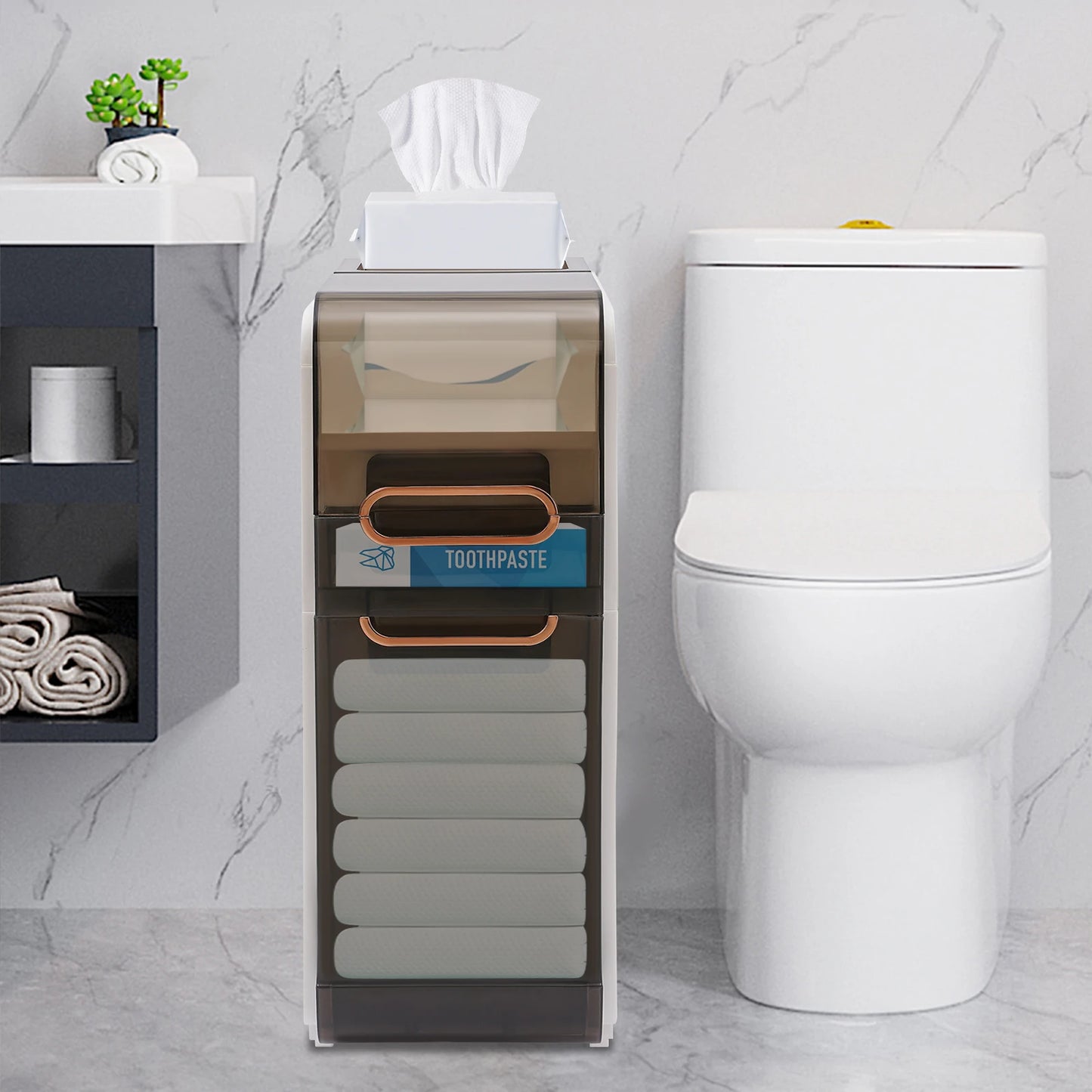 Modern Rectangular Floor Cabinet With Toilet Paper Holder