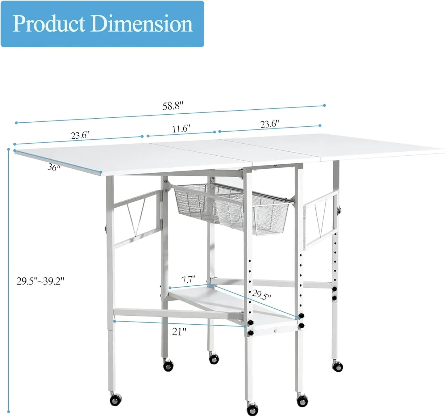 Height Adjustable Craft Table 59 Inch Wide With 2 Drawers