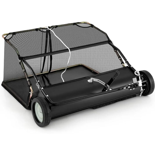 42 Inch Lawn Sweeper Tow Behind Yard Sweeper with 26 Cubic Feet Large Capacity Hopper Bag and Dumping Rope