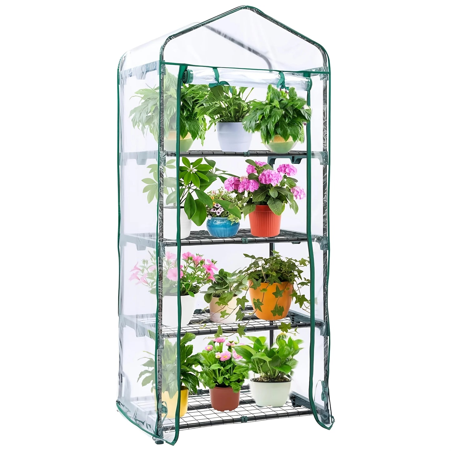 4 Tier Mini Greenhouse Portable Greenhouse with Rust Resistant Frame and PVC Cover for Winter Garden Patio Backyard Porch
