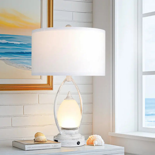 23 Inch Coastal Table Lamp Rotary Switch Fabric Shade