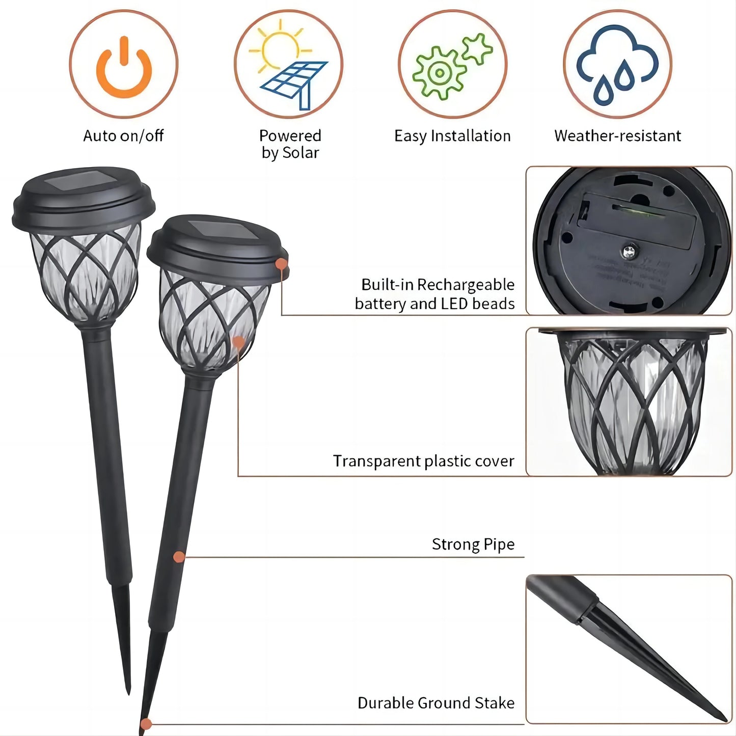 10 Pack Solar Powered Small Tube Light Lawn Garden Lamp