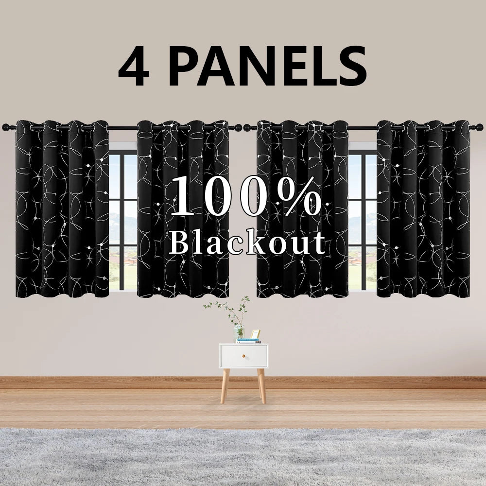 4 Pack Blackout Curtains Grommet Insulated Room Darkening Foil Print Bedroom