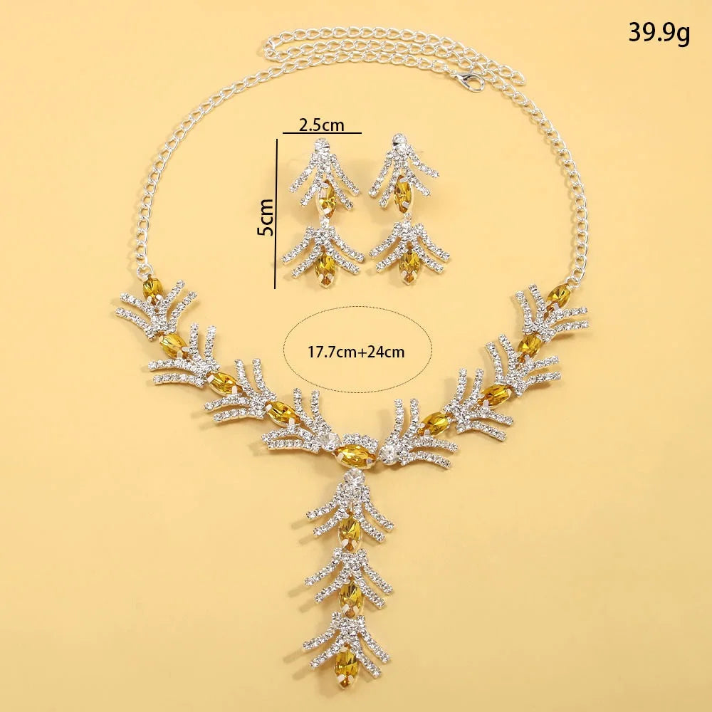 StoneFans 3PC Rhinestone Green Crystal Necklace Set Women