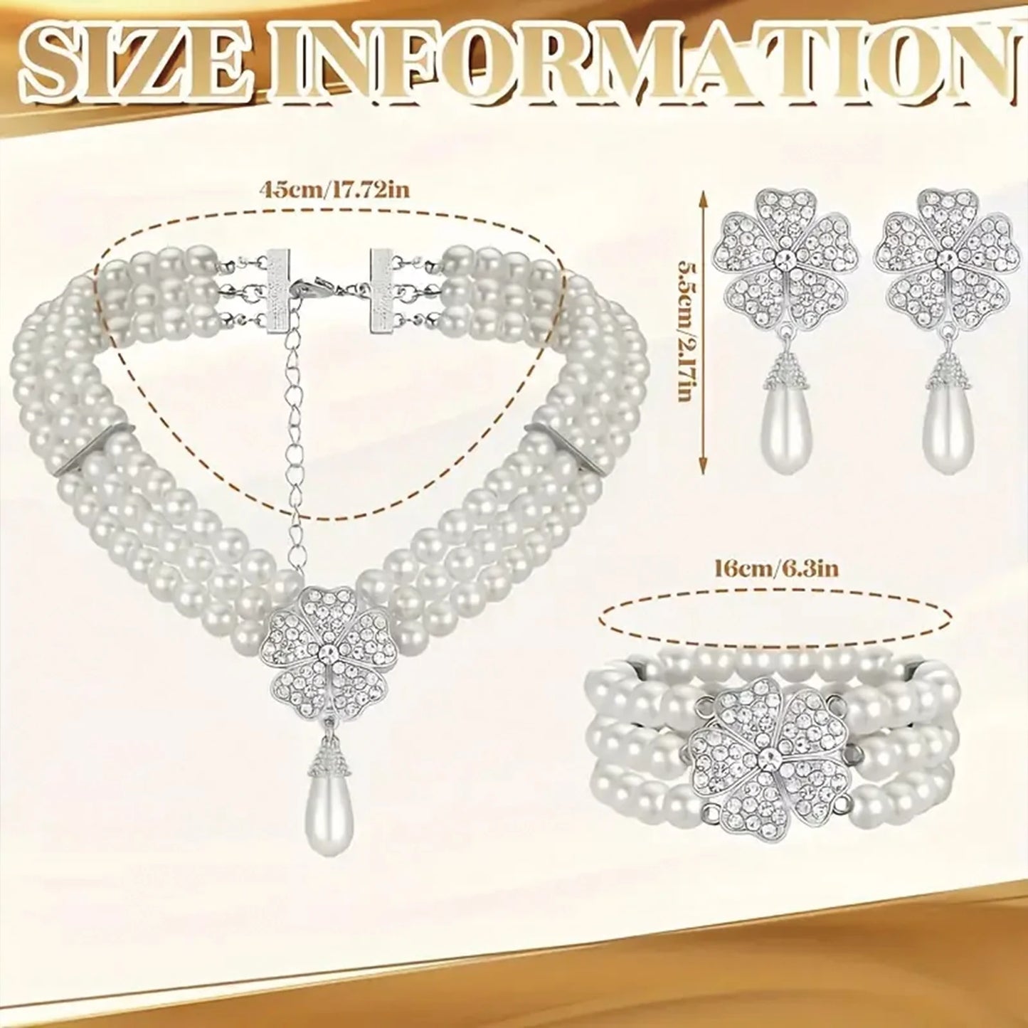 925 Silver Pearl Jewelry Set Necklace Earrings Bracelet