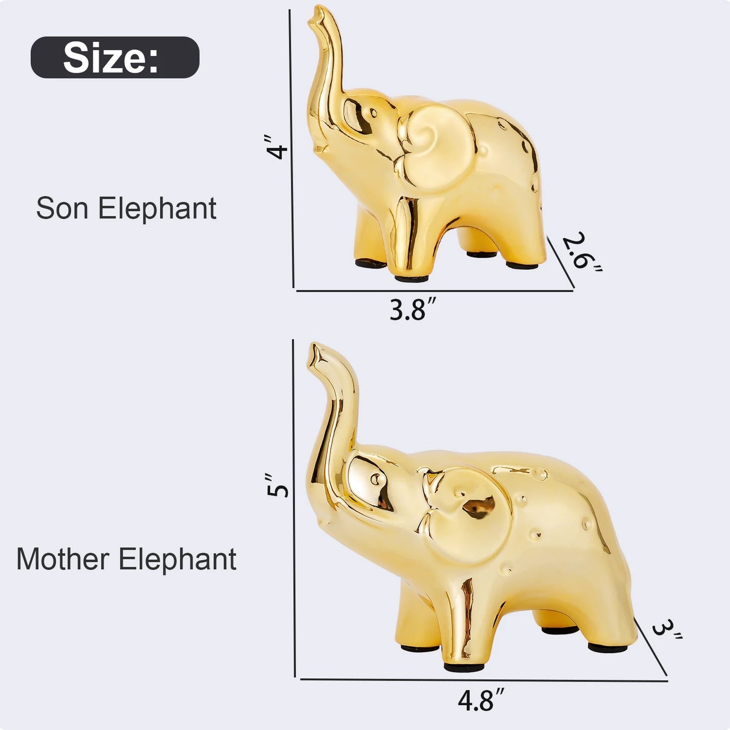 Pair Ceramic Elephant Statues Desktop Decor Wealth Gift
