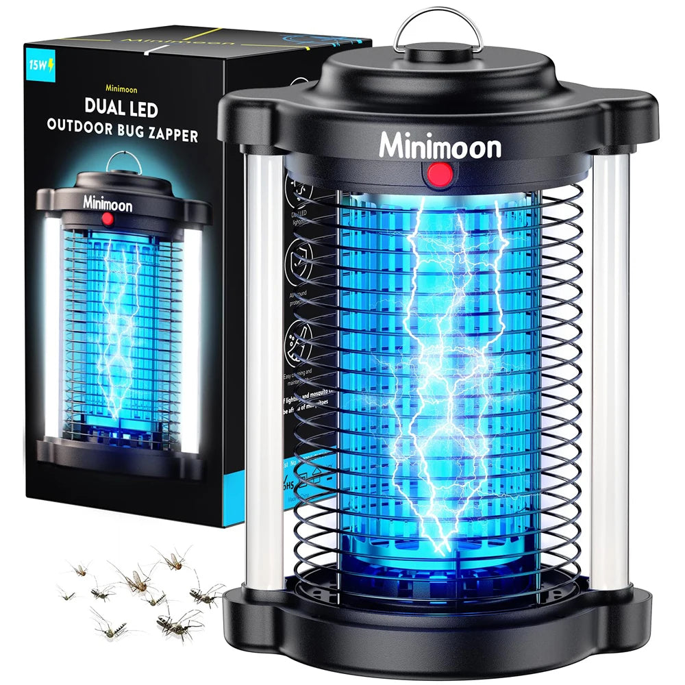 Minimoon Outdoor Bug Zapper Mosquito Zapper with Dual LED Light 4200V 15W IPX4