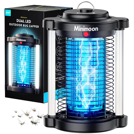 Minimoon Outdoor Bug Zapper Mosquito Zapper with Dual LED Light 4200V 15W IPX4