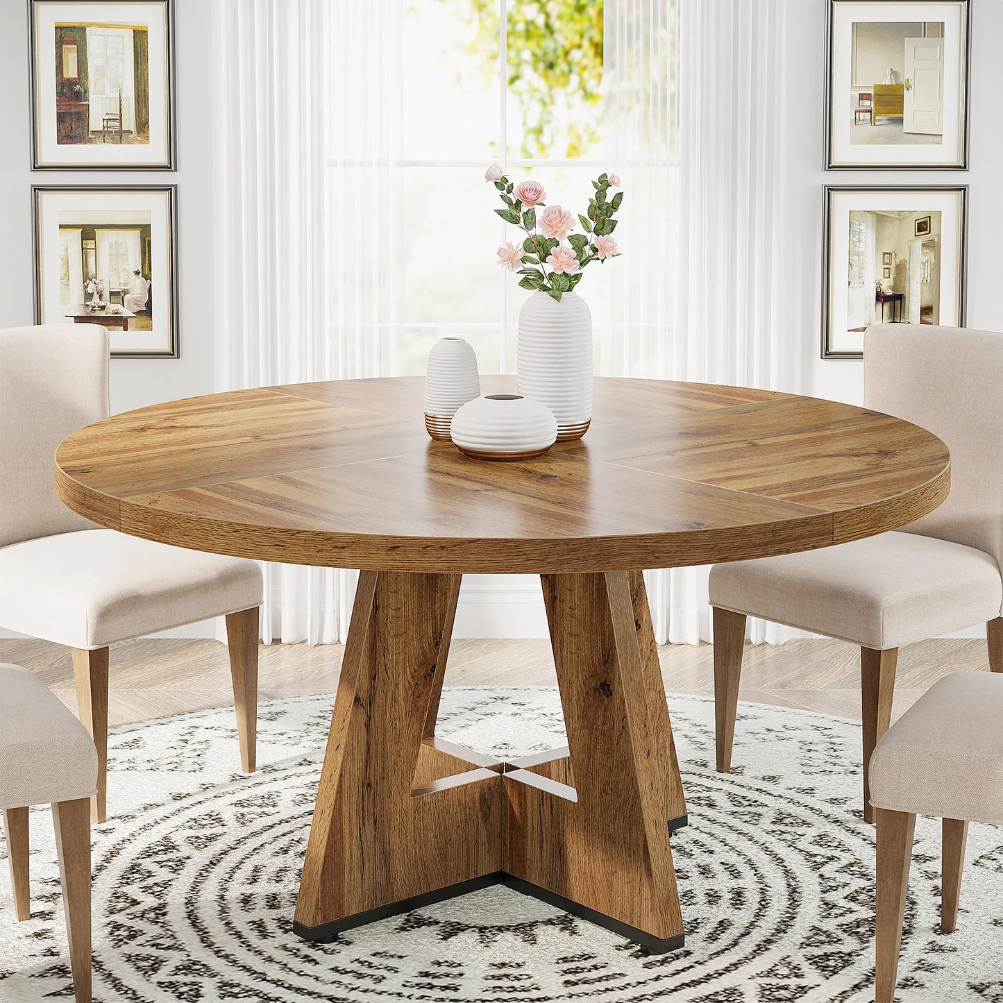 Tribesigns Round Dining Table For 4 47 Inch Farmhouse Kitchen Table Small Dinner Table For Dining Room