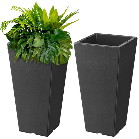 22.6 Inch Square Plastic Plant Pots 2-Pack with Drainage Holes and Saucers Durable Large Garden Pots for Indoor and Outdoor Plants