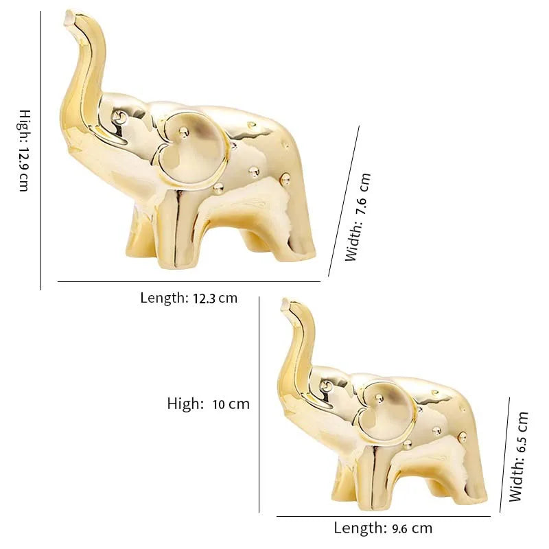 Pair Ceramic Elephant Statues Desktop Decor Wealth Gift