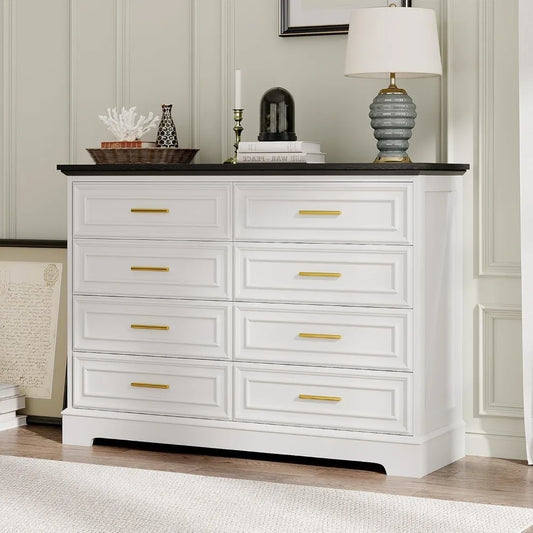 8 Drawer Dresser for Bedroom 52 Inch Wide Long Chest of Drawers Modern Wood TV Stand White Farmhouse Dresser for Living Room