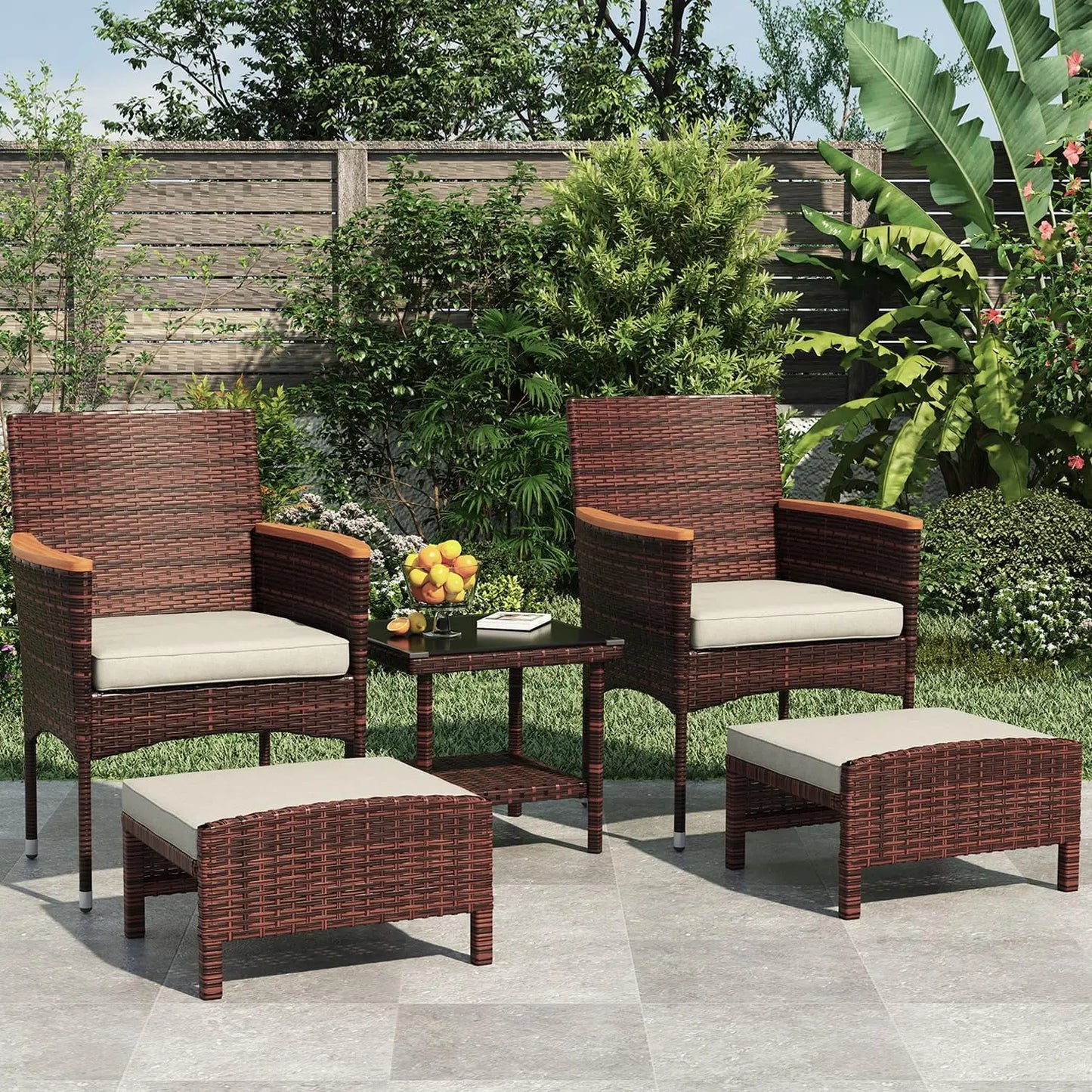 Angduo 5 Piece Outdoor Patio Set With Table And Ottomans