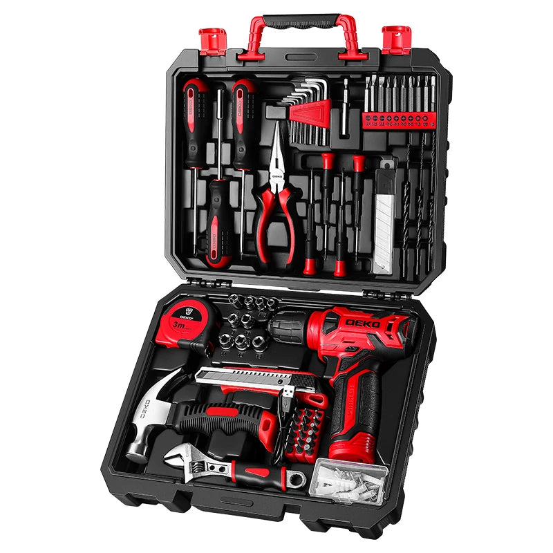 Deko 8V Red Cordless Drill Set 126 Piece Home Tool Kit For Women