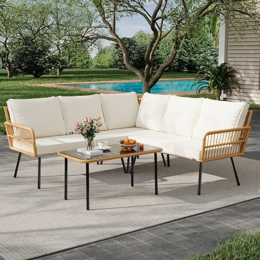 Outdoor Wicker 4-Piece Patio Set With L-Shaped Sectional