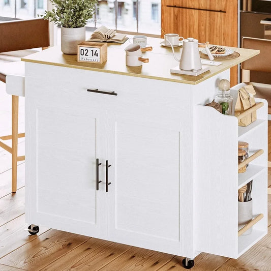 Rolling Kitchen Island On Wheels With Drop Leaf And Storage