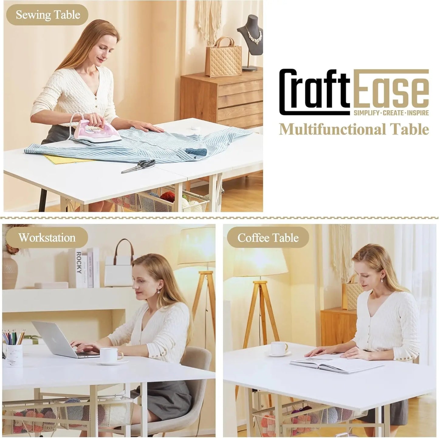 Height Adjustable Craft Table 59 Inch Wide With 2 Drawers