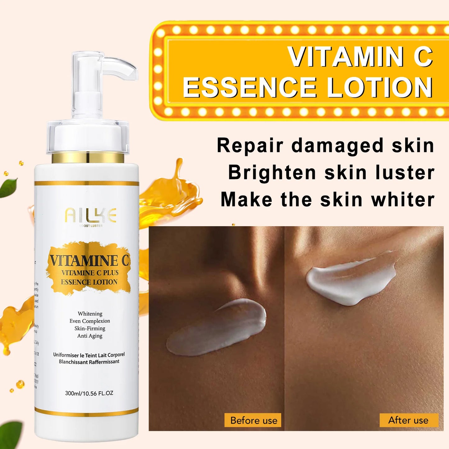 AILKE Vitamin C Skin Care Set With Brightening Body Lotion Even Skin Tone Face Cream Whitening Serum And Soap