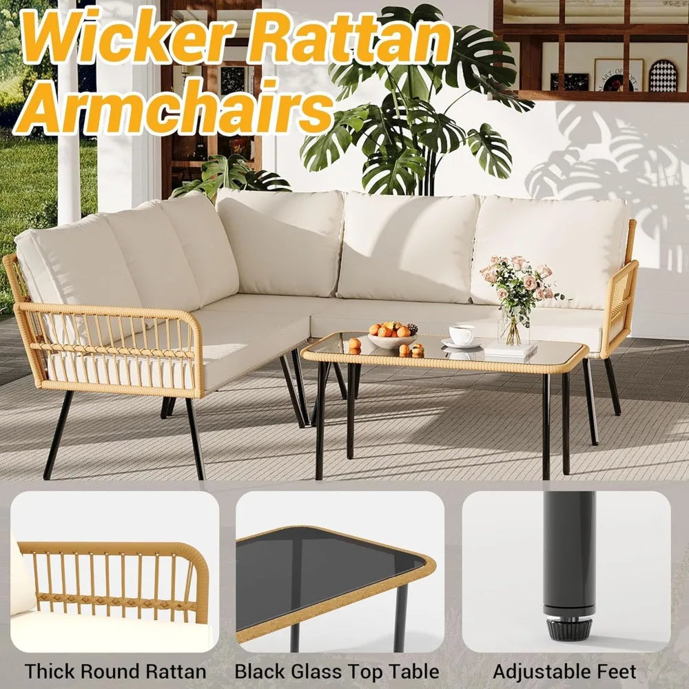 Outdoor Wicker 4-Piece Patio Set With L-Shaped Sectional