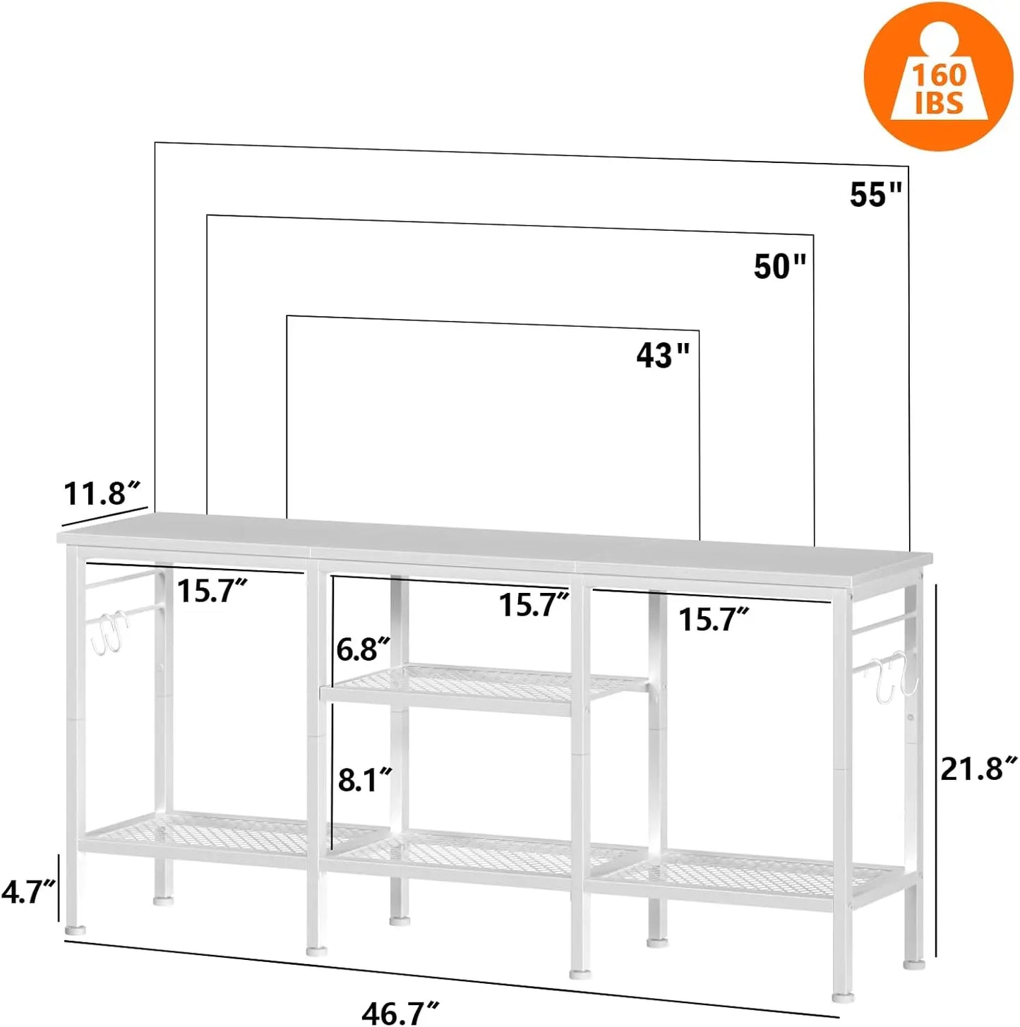 TV Stand for TVs Up to 55 Inch Modern Entertainment Center with Open Storage Shelves and Soundbar Shelf for Living Room and Bedroom White
