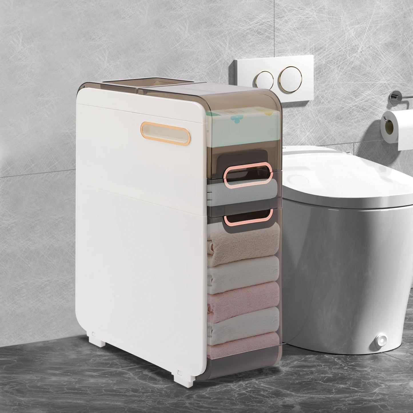 Modern Rectangular Floor Cabinet With Toilet Paper Holder