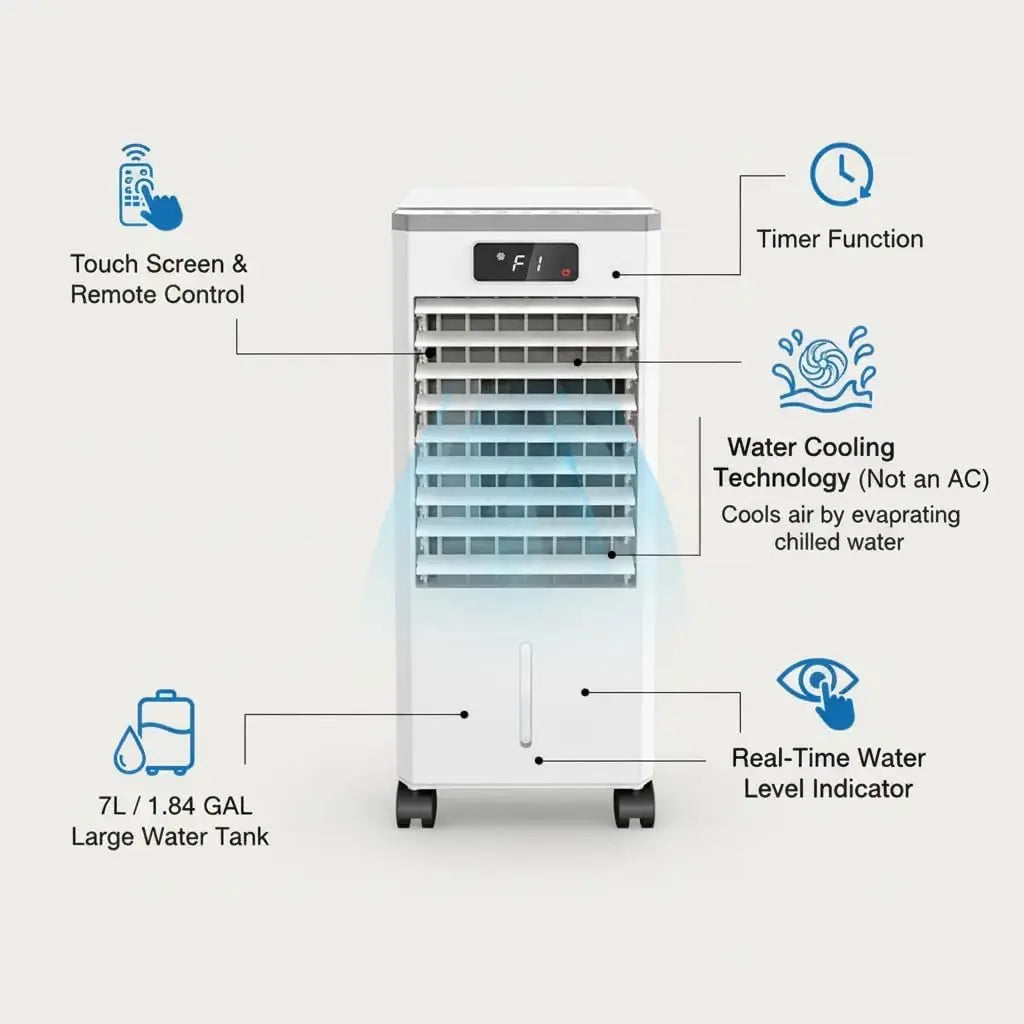 3 In 1 Portable Air Conditioner With Remote Control Evaporative Cooler 3 Speeds