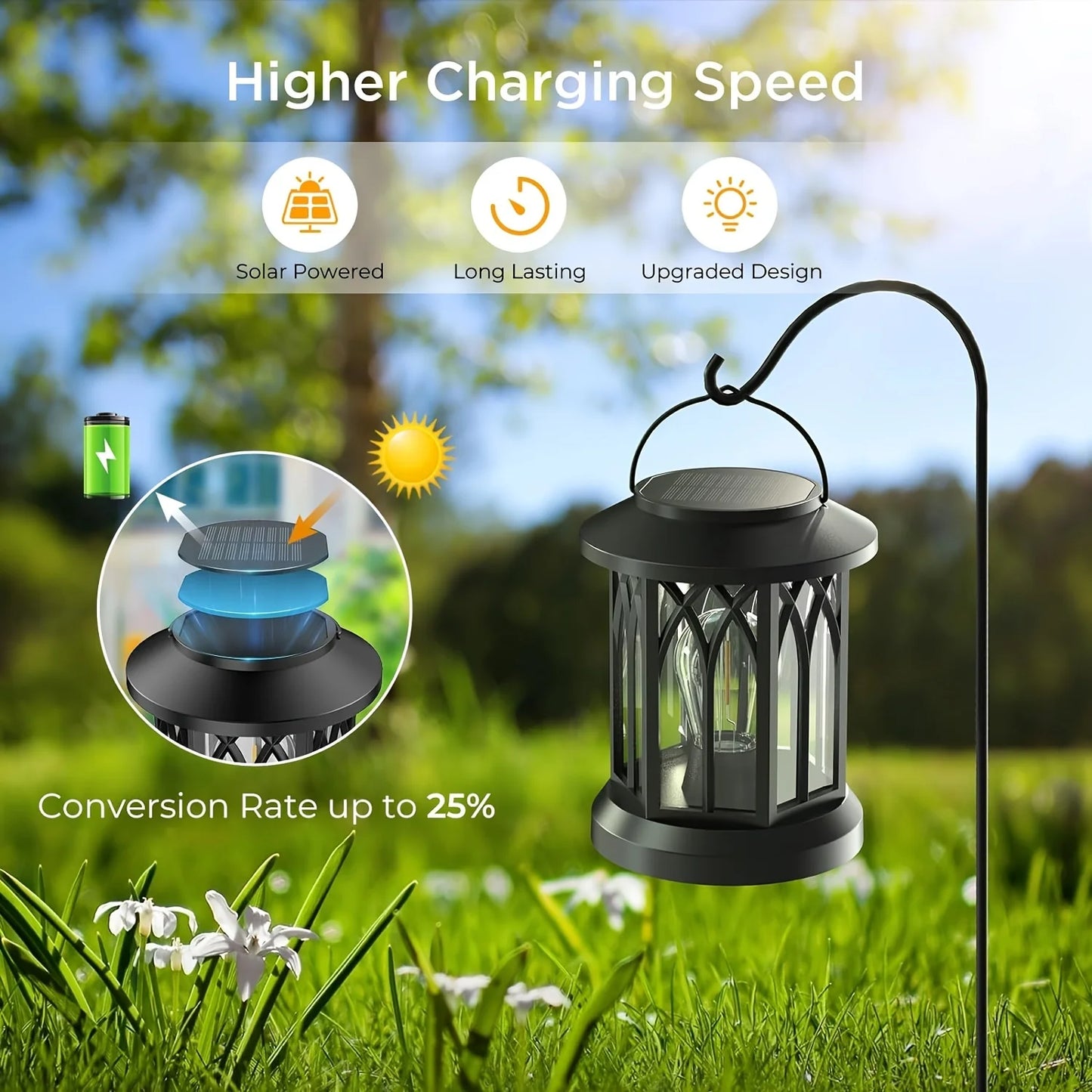 2 Pack Upgraded Solar Lantern Lights Outdoor Warm Light